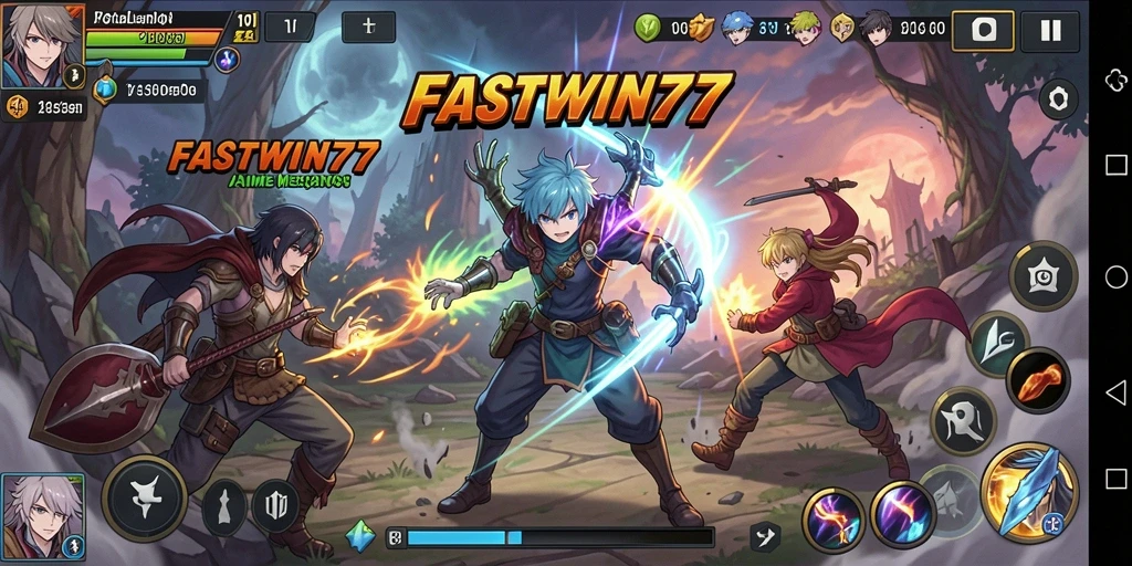 Tangkapan layar dari gameplay seru FASTWIN77 dengan aksi karakter anime.
