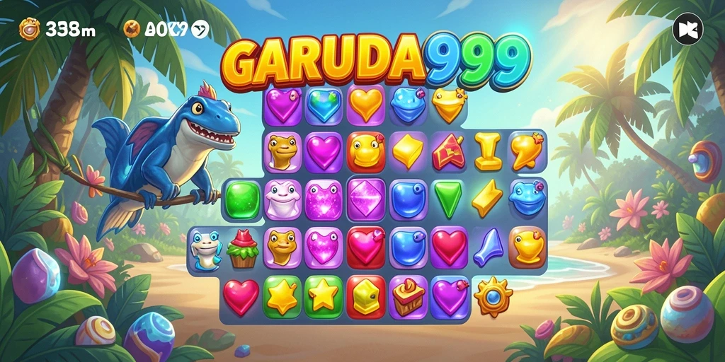 Screenshot gameplay GARUDA999 menampilkan tantangan Match-3 yang seru.