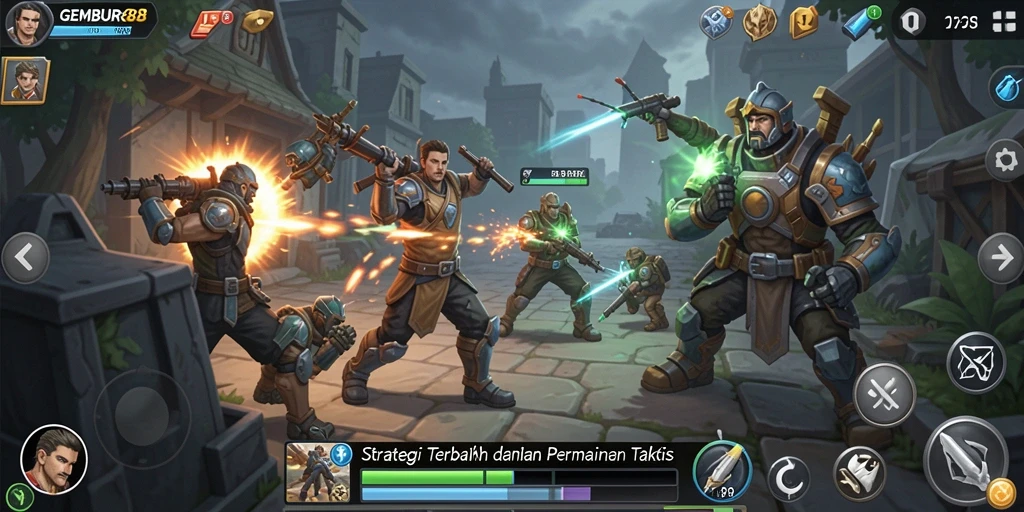 Screenshot GEMBUR88 menunjukkan pertempuran yang intens dalam strategi taktis.