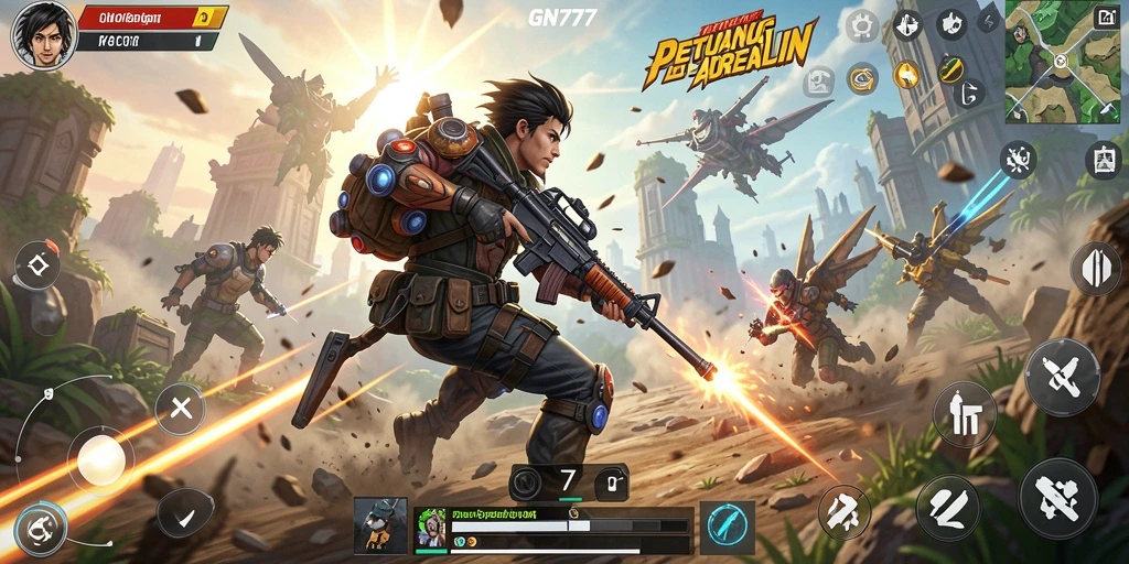 Tangkapan layar gameplay penuh aksi dari GN777 dengan grafis menawan.