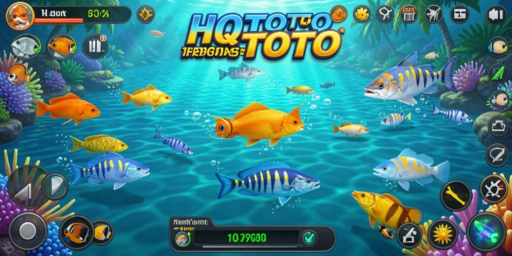 Screenshot gameplay HQTOTO yang menampilkan aksi menangkap ikan.