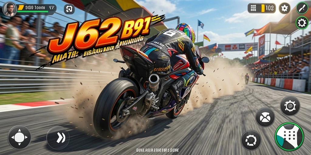 Screenshot gameplay JJ62 menampilkan balapan motor yang mendebarkan.