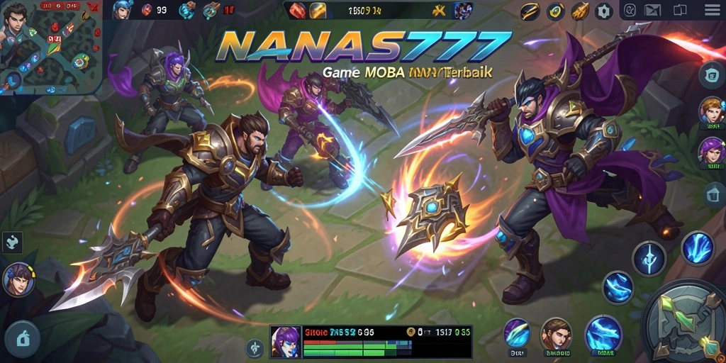 Tangkapan layar gameplay NANAS777 dengan aksi seru para karakter MOBA.