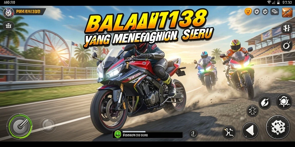 Tangkapan layar utama yang menunjukkan aksi balapan motor yang seru.