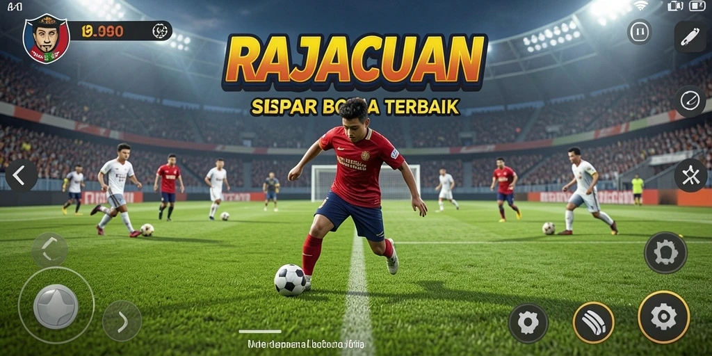 Tampilan gameplay menarik dari RAJACUAN yang penuh aksi sepak bola.