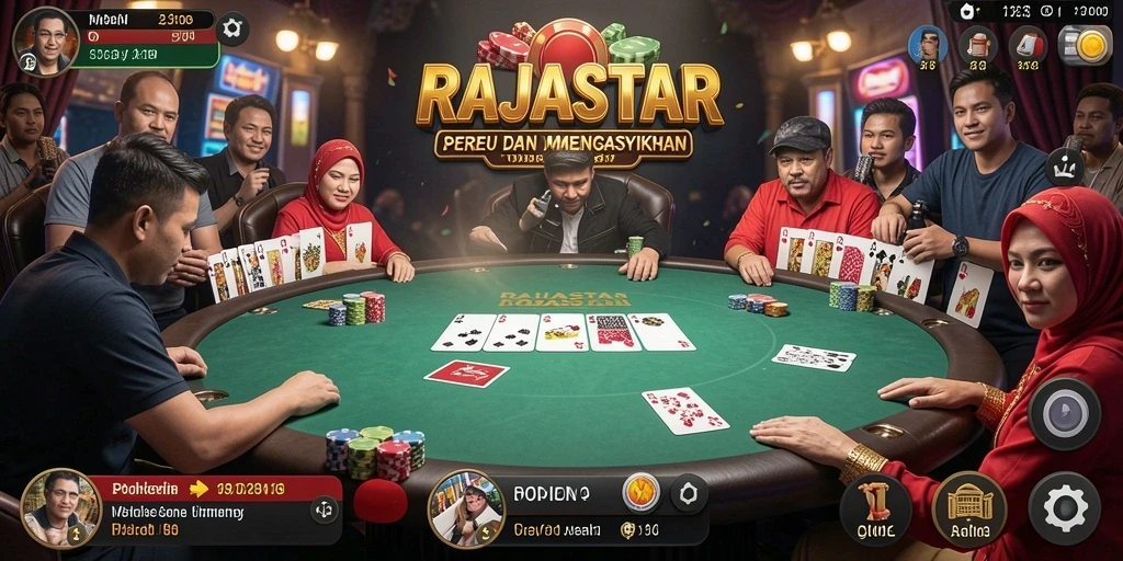 Screenshot RAJASTAR menampilkan gameplay Poker yang mendebarkan dan interaktif.