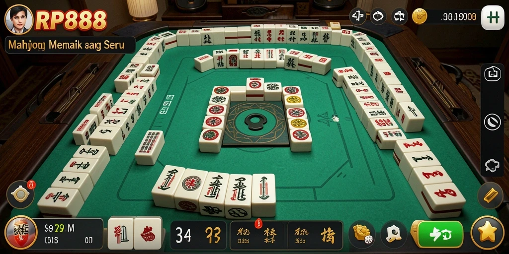 Tampilan gameplay RP888 dengan desain Mahjong menarik dan interaktif.
