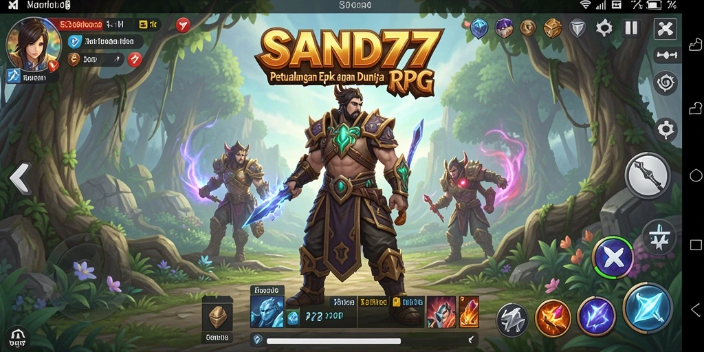 Tampilan gameplay RPG yang epik dan menantang di SAND77.
